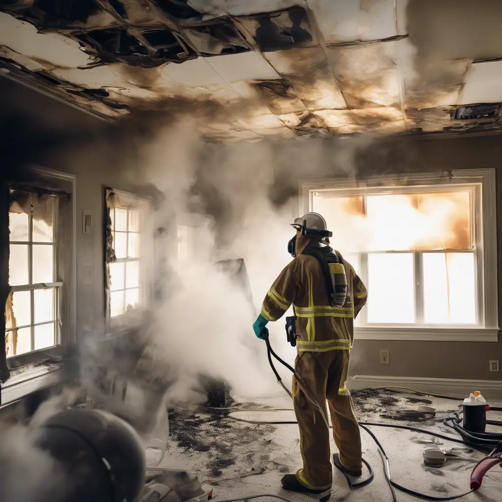 Fire and smoke damage cleanup in Florida Keys home, soot removal, odor elimination, and property restoration.