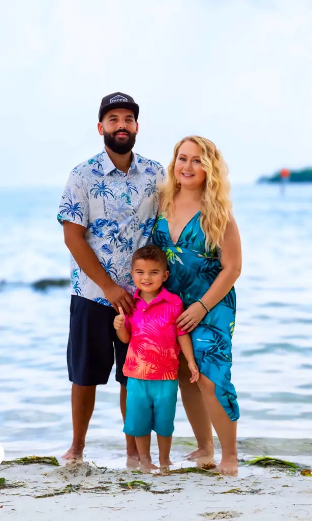 C-los Restoration & Cleaning family photo – Carlos, Alexandria, and CJ in the Florida Keys